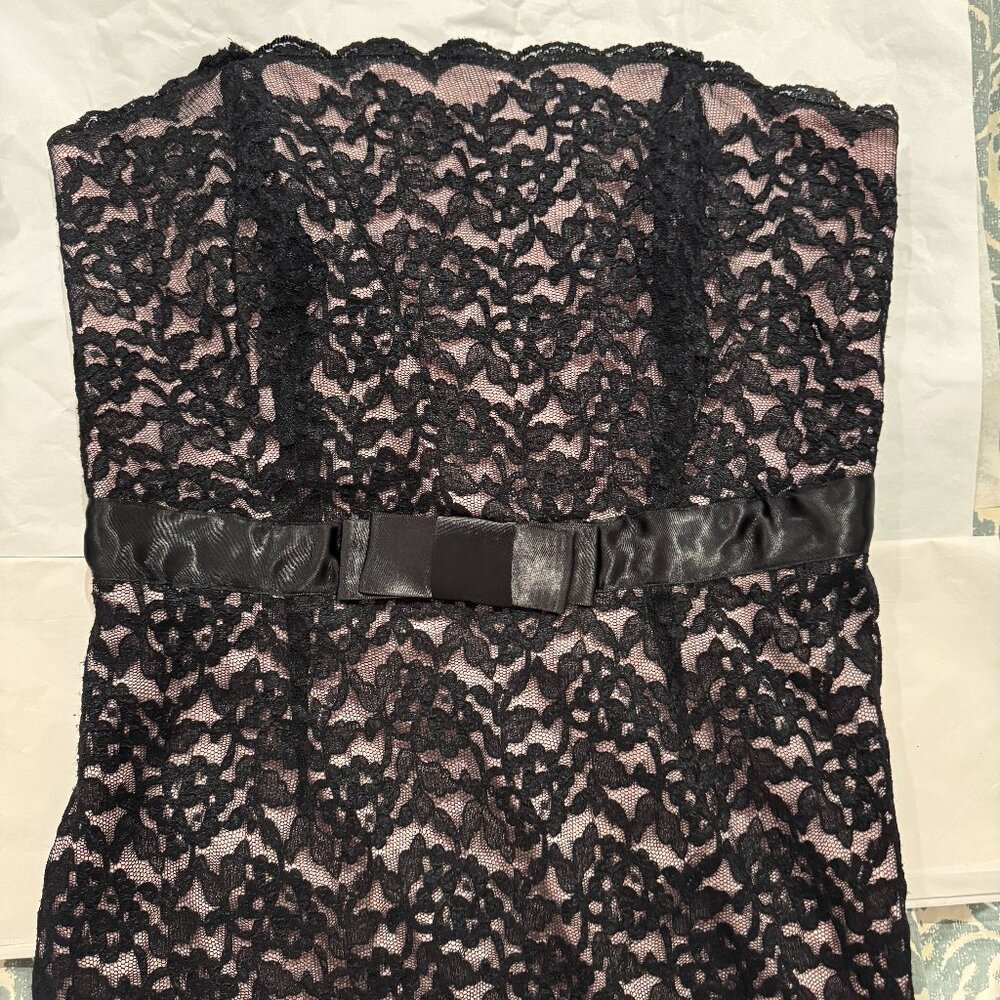 Tailor New York Strapless Black Lace over Pink Lining Cocktail Dress Size 12